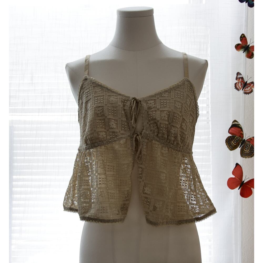Aerie Lace tie-front peplum babydoll top size L